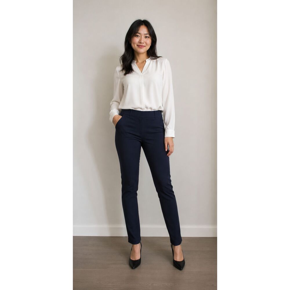 Kay Unger New York Navy Blue Stretch Skinny Fit Petite Work Pants Size L NWOT